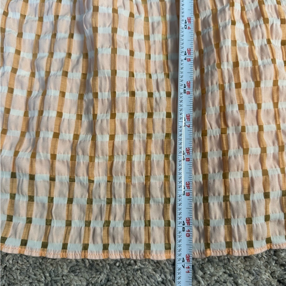 English factory Gingham Tiered Midi Dress Bow Tie Sleeves Orange XS pockets pink - Picture 14 of 14